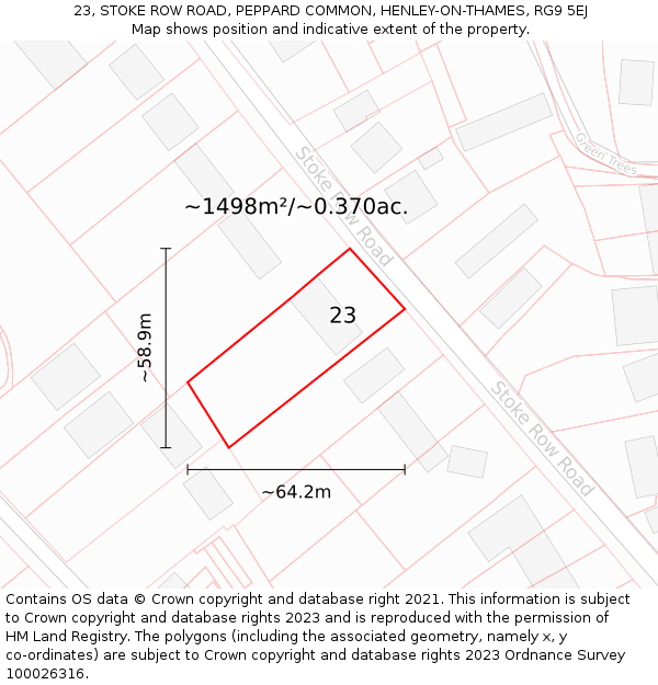 23, STOKE ROW ROAD, PEPPARD COMMON, HENLEY-ON-THAMES, RG9 5EJ: Plot and title map