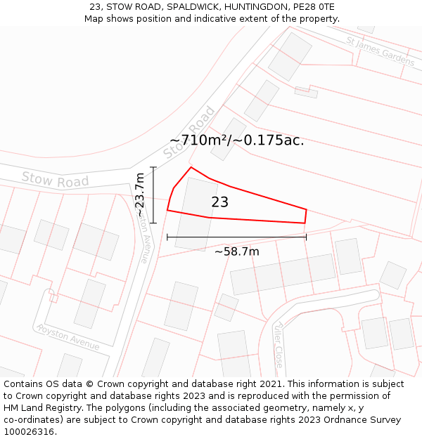 23, STOW ROAD, SPALDWICK, HUNTINGDON, PE28 0TE: Plot and title map