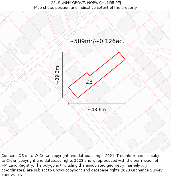 23, SUNNY GROVE, NORWICH, NR5 0EJ: Plot and title map