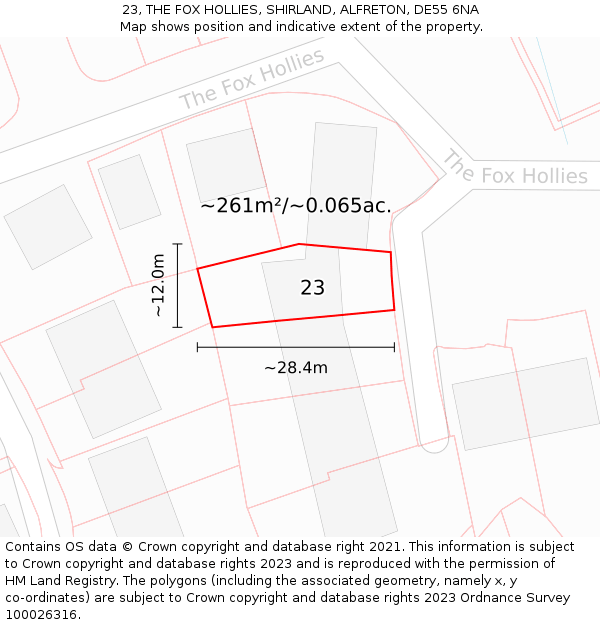 23, THE FOX HOLLIES, SHIRLAND, ALFRETON, DE55 6NA: Plot and title map