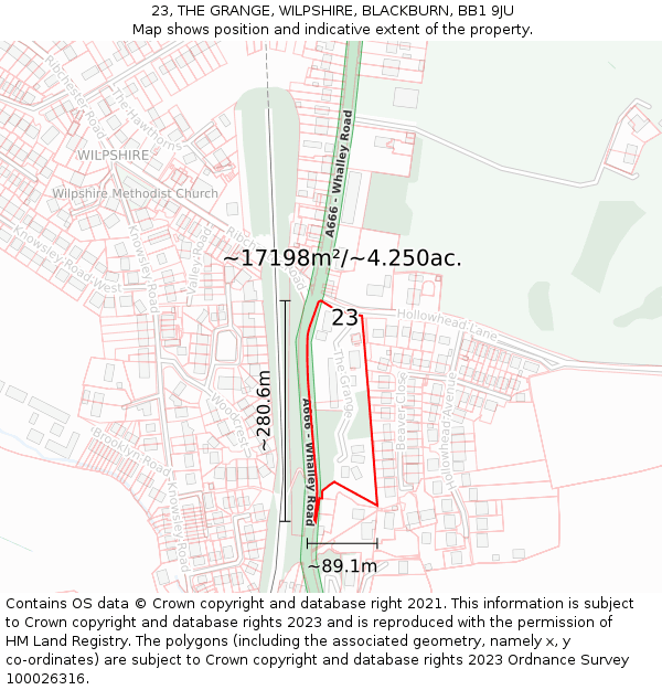 23, THE GRANGE, WILPSHIRE, BLACKBURN, BB1 9JU: Plot and title map