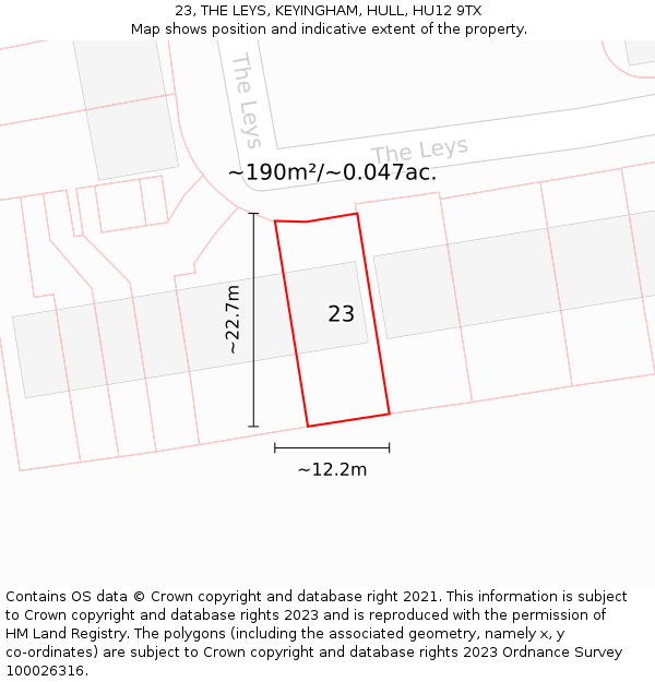 23, THE LEYS, KEYINGHAM, HULL, HU12 9TX: Plot and title map