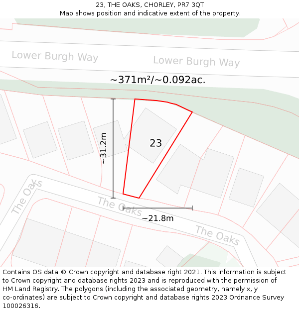 23, THE OAKS, CHORLEY, PR7 3QT: Plot and title map