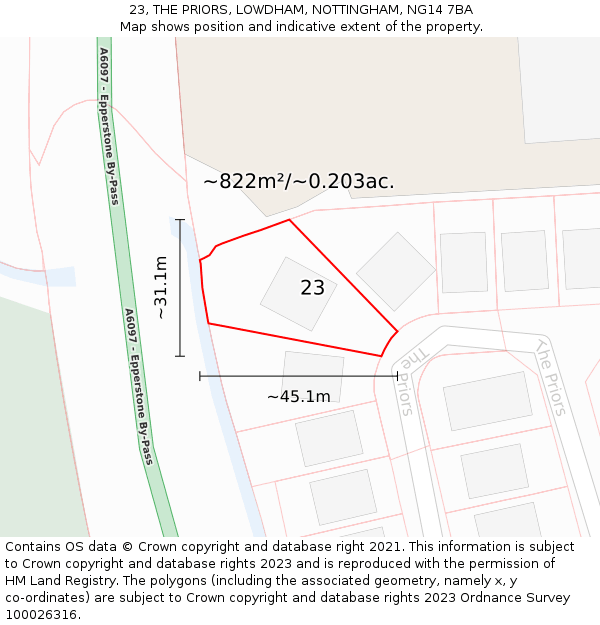 23, THE PRIORS, LOWDHAM, NOTTINGHAM, NG14 7BA: Plot and title map