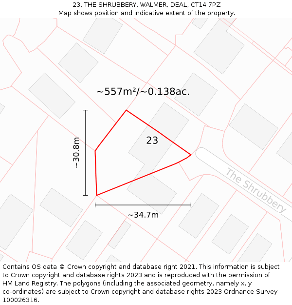 23, THE SHRUBBERY, WALMER, DEAL, CT14 7PZ: Plot and title map