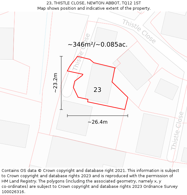 23, THISTLE CLOSE, NEWTON ABBOT, TQ12 1ST: Plot and title map