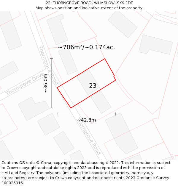 23, THORNGROVE ROAD, WILMSLOW, SK9 1DE: Plot and title map