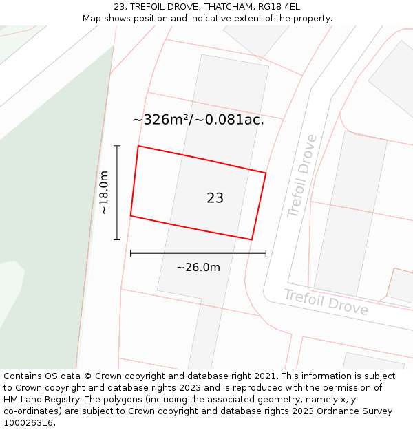 23, TREFOIL DROVE, THATCHAM, RG18 4EL: Plot and title map