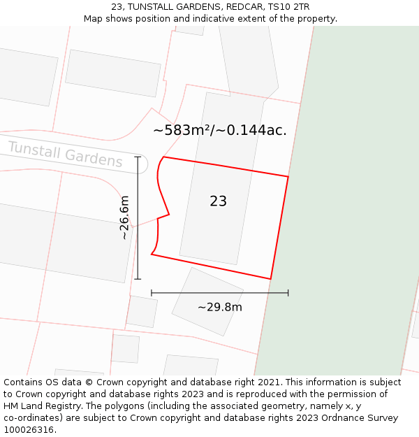 23, TUNSTALL GARDENS, REDCAR, TS10 2TR: Plot and title map