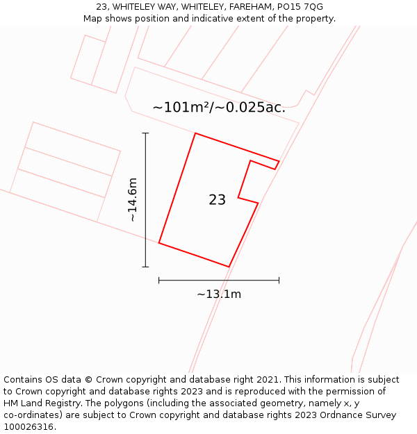 23, WHITELEY WAY, WHITELEY, FAREHAM, PO15 7QG: Plot and title map