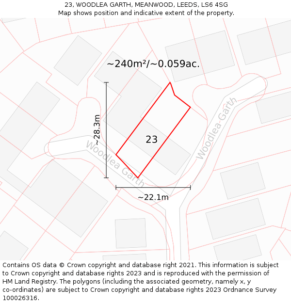23, WOODLEA GARTH, MEANWOOD, LEEDS, LS6 4SG: Plot and title map