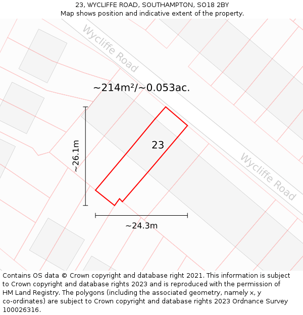 23, WYCLIFFE ROAD, SOUTHAMPTON, SO18 2BY: Plot and title map