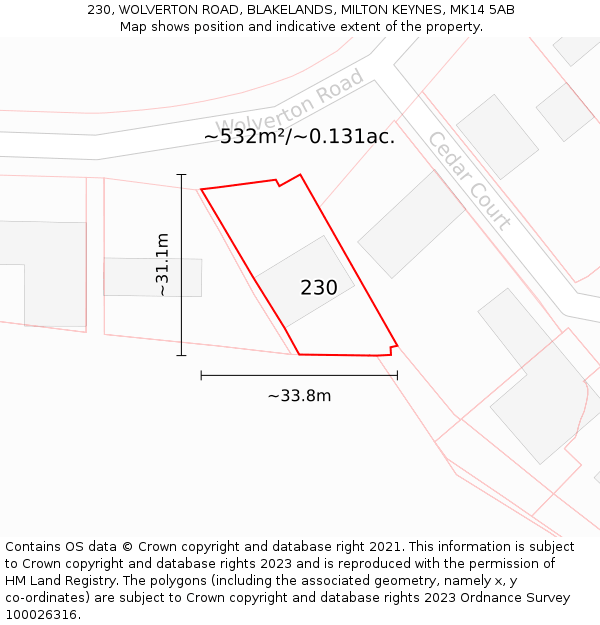 230, WOLVERTON ROAD, BLAKELANDS, MILTON KEYNES, MK14 5AB: Plot and title map