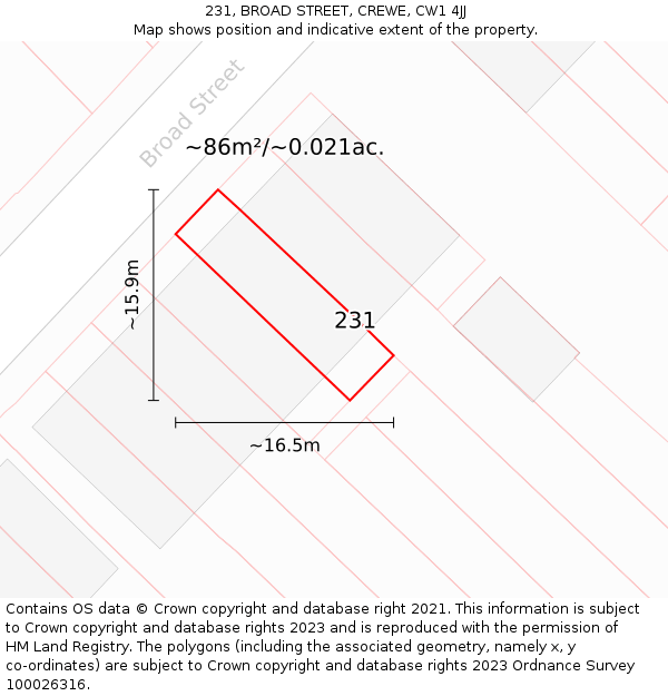 231, BROAD STREET, CREWE, CW1 4JJ: Plot and title map