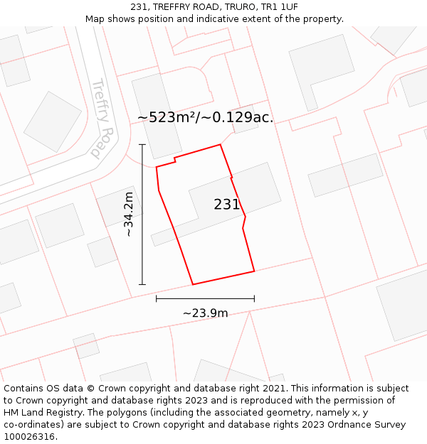 231, TREFFRY ROAD, TRURO, TR1 1UF: Plot and title map