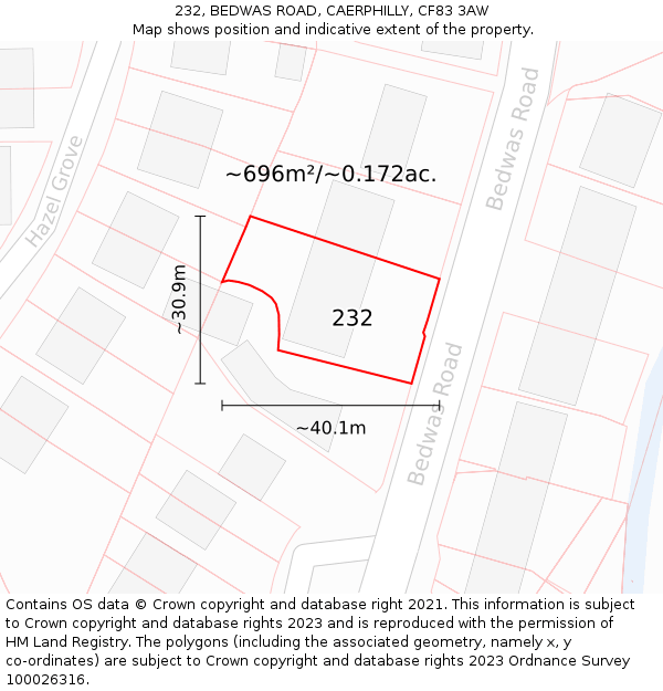 232, BEDWAS ROAD, CAERPHILLY, CF83 3AW: Plot and title map