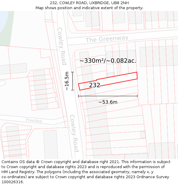 232, COWLEY ROAD, UXBRIDGE, UB8 2NH: Plot and title map