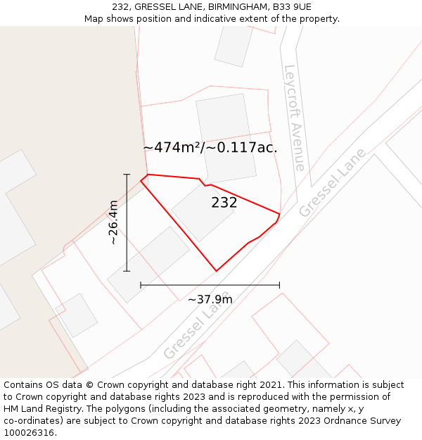 232, GRESSEL LANE, BIRMINGHAM, B33 9UE: Plot and title map