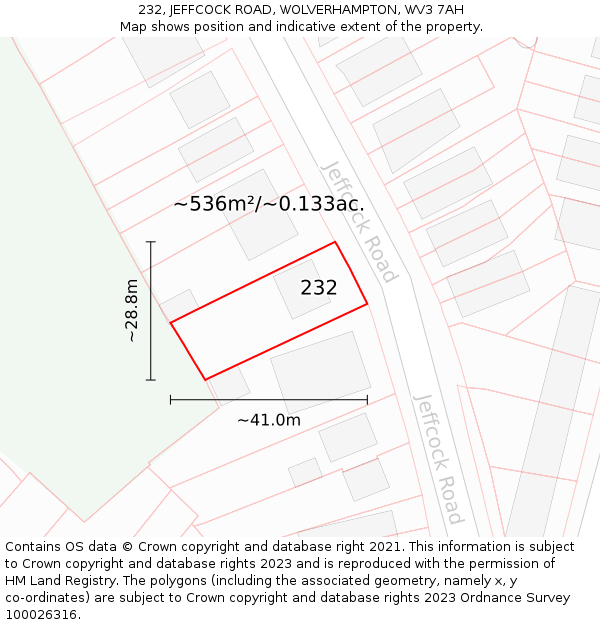 232, JEFFCOCK ROAD, WOLVERHAMPTON, WV3 7AH: Plot and title map