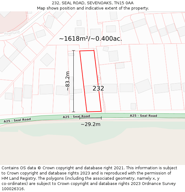 232, SEAL ROAD, SEVENOAKS, TN15 0AA: Plot and title map