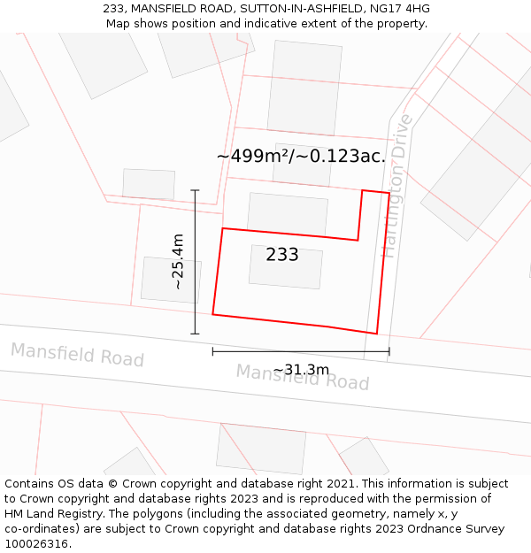 233, MANSFIELD ROAD, SUTTON-IN-ASHFIELD, NG17 4HG: Plot and title map