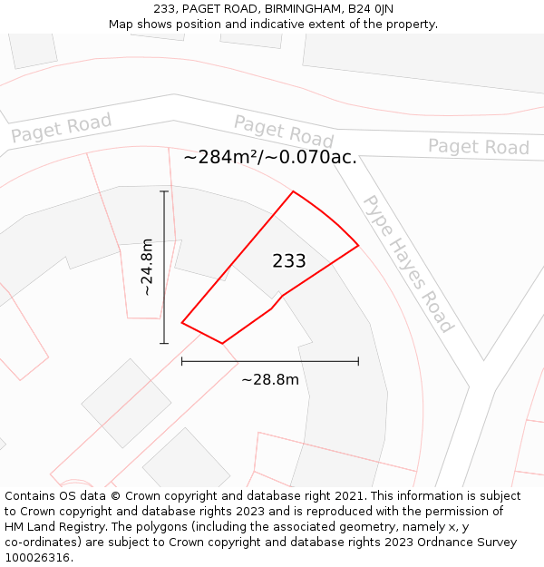 233, PAGET ROAD, BIRMINGHAM, B24 0JN: Plot and title map