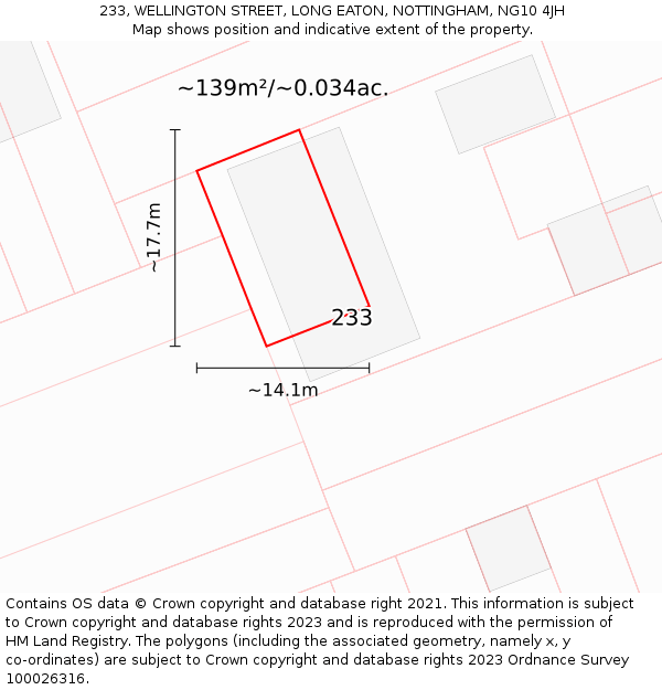 233, WELLINGTON STREET, LONG EATON, NOTTINGHAM, NG10 4JH: Plot and title map