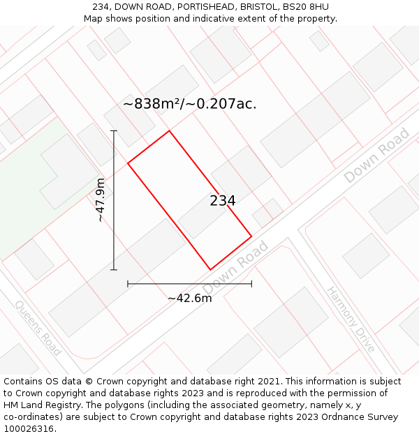 234, DOWN ROAD, PORTISHEAD, BRISTOL, BS20 8HU: Plot and title map