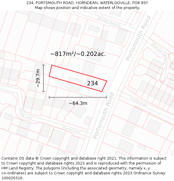 234, PORTSMOUTH ROAD, HORNDEAN, WATERLOOVILLE, PO8 9SY: Plot and title map