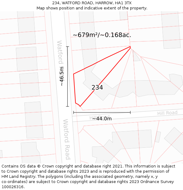 234, WATFORD ROAD, HARROW, HA1 3TX: Plot and title map