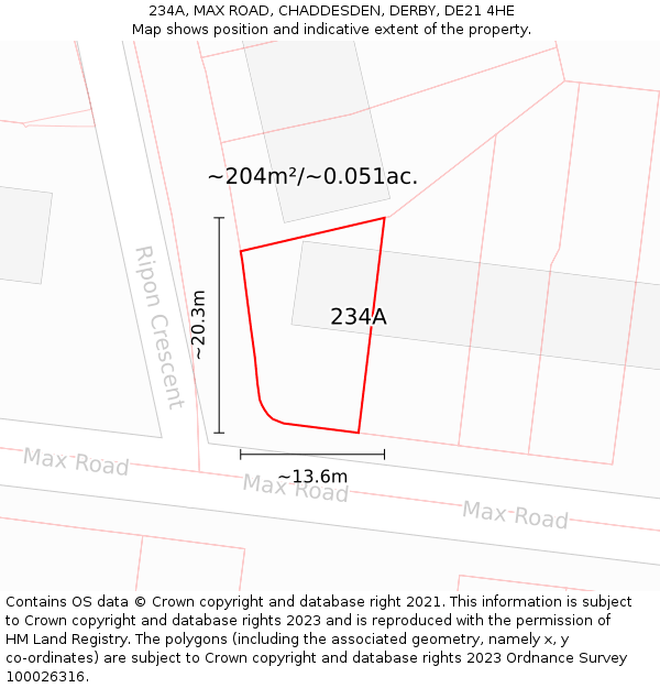 234A, MAX ROAD, CHADDESDEN, DERBY, DE21 4HE: Plot and title map