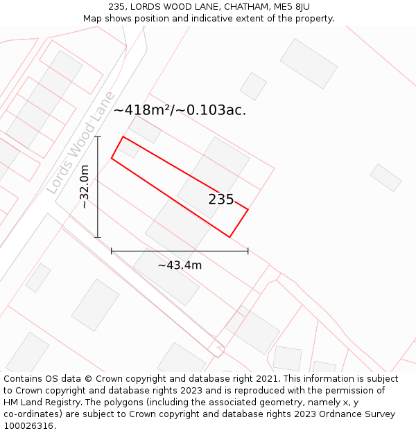 235, LORDS WOOD LANE, CHATHAM, ME5 8JU: Plot and title map