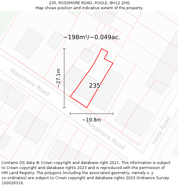 235, ROSSMORE ROAD, POOLE, BH12 2HQ: Plot and title map