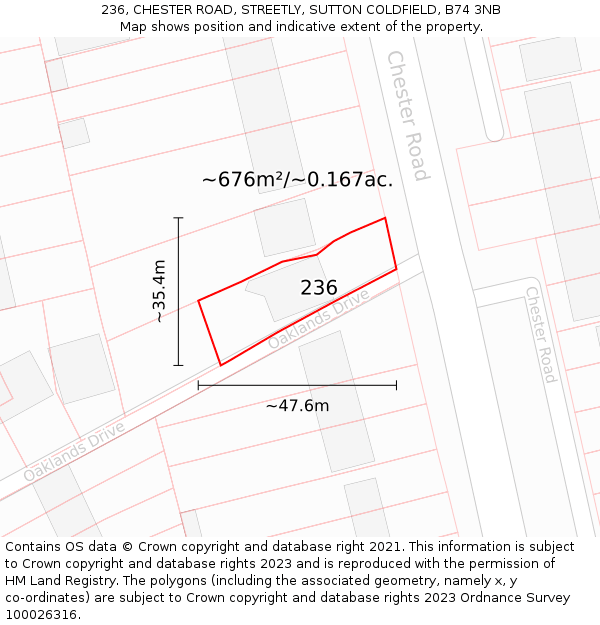 236, CHESTER ROAD, STREETLY, SUTTON COLDFIELD, B74 3NB: Plot and title map