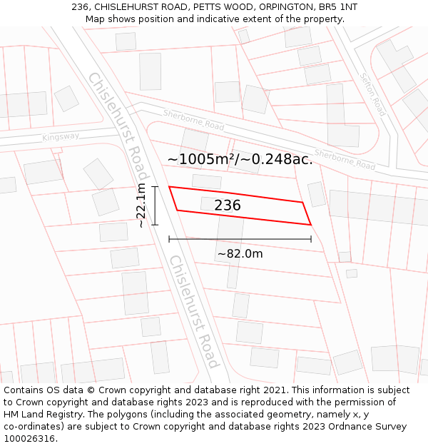 236, CHISLEHURST ROAD, PETTS WOOD, ORPINGTON, BR5 1NT: Plot and title map