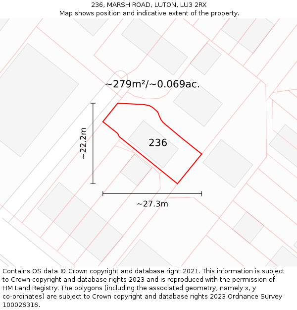 236, MARSH ROAD, LUTON, LU3 2RX: Plot and title map