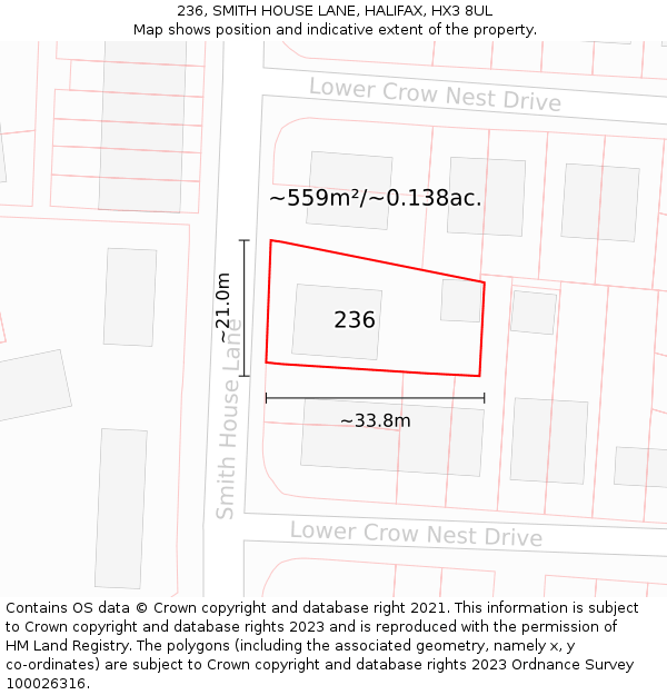 236, SMITH HOUSE LANE, HALIFAX, HX3 8UL: Plot and title map