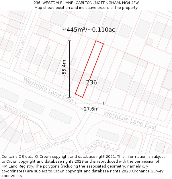 236, WESTDALE LANE, CARLTON, NOTTINGHAM, NG4 4FW: Plot and title map