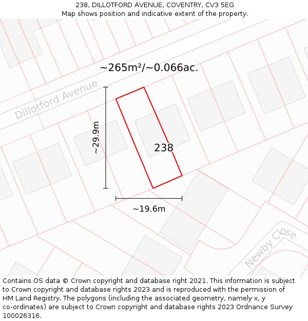 238, DILLOTFORD AVENUE, COVENTRY, CV3 5EG: Plot and title map