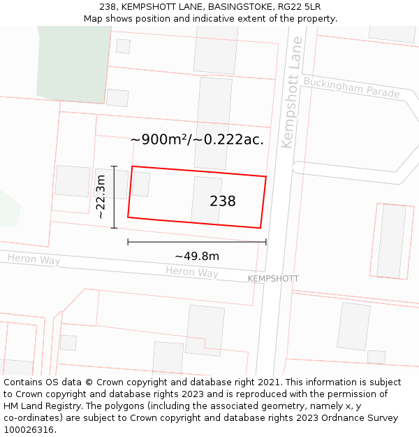 238, KEMPSHOTT LANE, BASINGSTOKE, RG22 5LR: Plot and title map