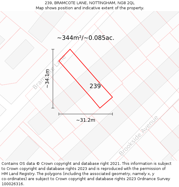 239, BRAMCOTE LANE, NOTTINGHAM, NG8 2QL: Plot and title map