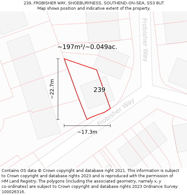 239, FROBISHER WAY, SHOEBURYNESS, SOUTHEND-ON-SEA, SS3 8UT: Plot and title map