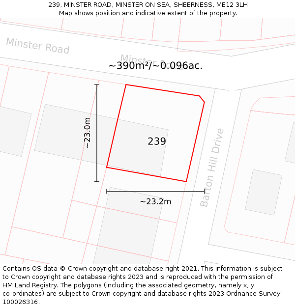 239, MINSTER ROAD, MINSTER ON SEA, SHEERNESS, ME12 3LH: Plot and title map