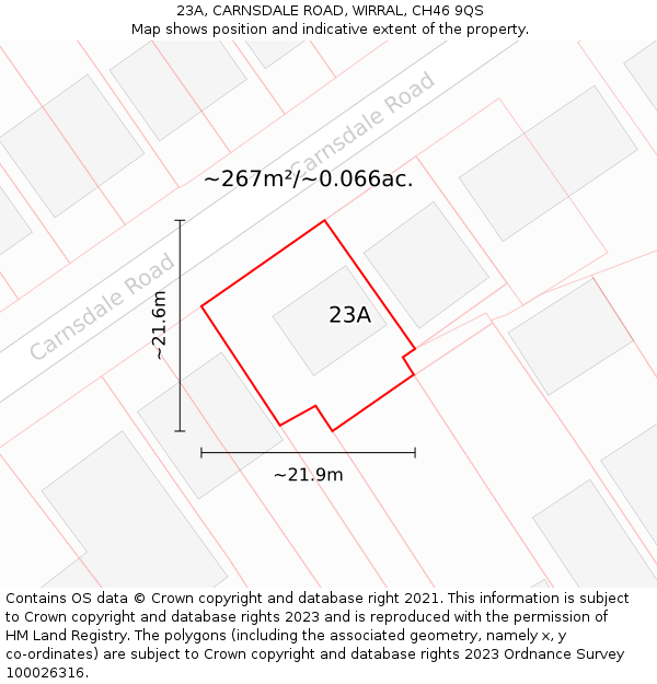 23A, CARNSDALE ROAD, WIRRAL, CH46 9QS: Plot and title map