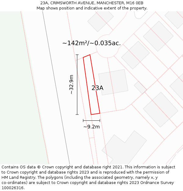 23A, CRIMSWORTH AVENUE, MANCHESTER, M16 0EB: Plot and title map