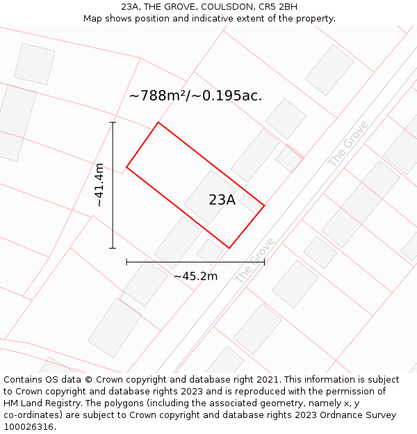 23A, THE GROVE, COULSDON, CR5 2BH: Plot and title map