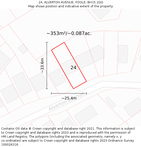 24, ALVERTON AVENUE, POOLE, BH15 2QG: Plot and title map