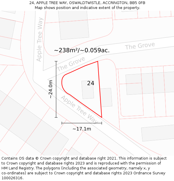 24, APPLE TREE WAY, OSWALDTWISTLE, ACCRINGTON, BB5 0FB: Plot and title map