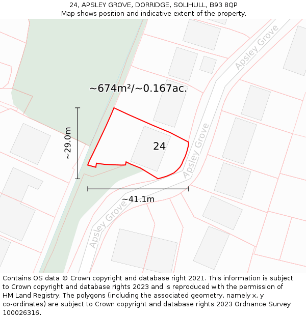 24, APSLEY GROVE, DORRIDGE, SOLIHULL, B93 8QP: Plot and title map