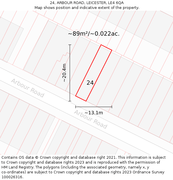 24, ARBOUR ROAD, LEICESTER, LE4 6QA: Plot and title map